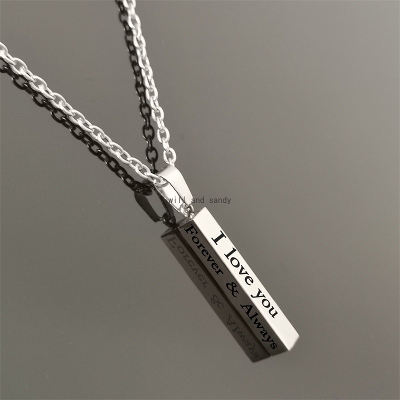 

Stainless Steel Bar I Love You Forever Always Necklace The Wishing Column Letter Pendant Necklaces Gold Chains Lovers Couple Jewelry Gift Will and Sandy