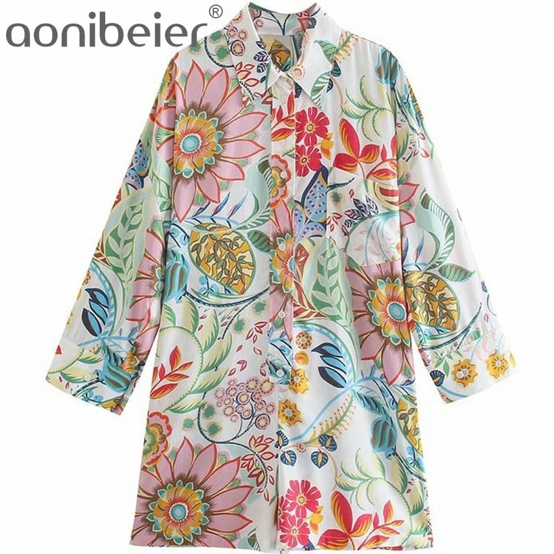 

All Over Print Summer Long Sleeve Lapel Button Front Women Rompers Casual Holiday Loose Playsuit Female Jumpsuits 210604, 01