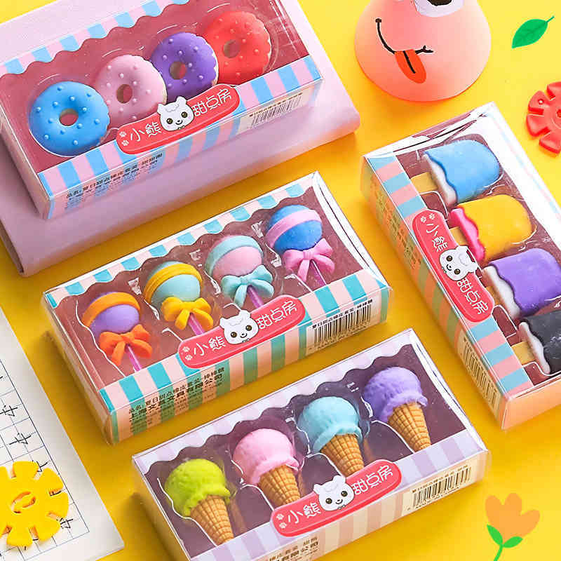 

Creative Modeling Student Rubber Ice Cream Cake Eraser Set Hamburger Cartoon Stationery Gift