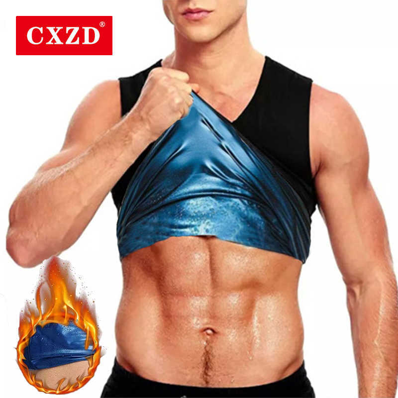 

CXZD Men Sweat Sauna Body Shapers Vest Waist Trainer Slimming Tank Top Shapewear Corset Fitness Gym Fat Burning Workout, With zipper