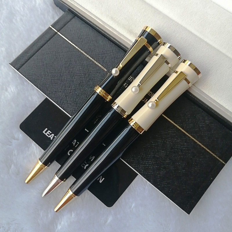 

2021 Luxury Pens PEN+BOX+CARD Milk white ballpoint pen Germany special ball school office stationery Diamond Clip RollerBall @ yamalang3
