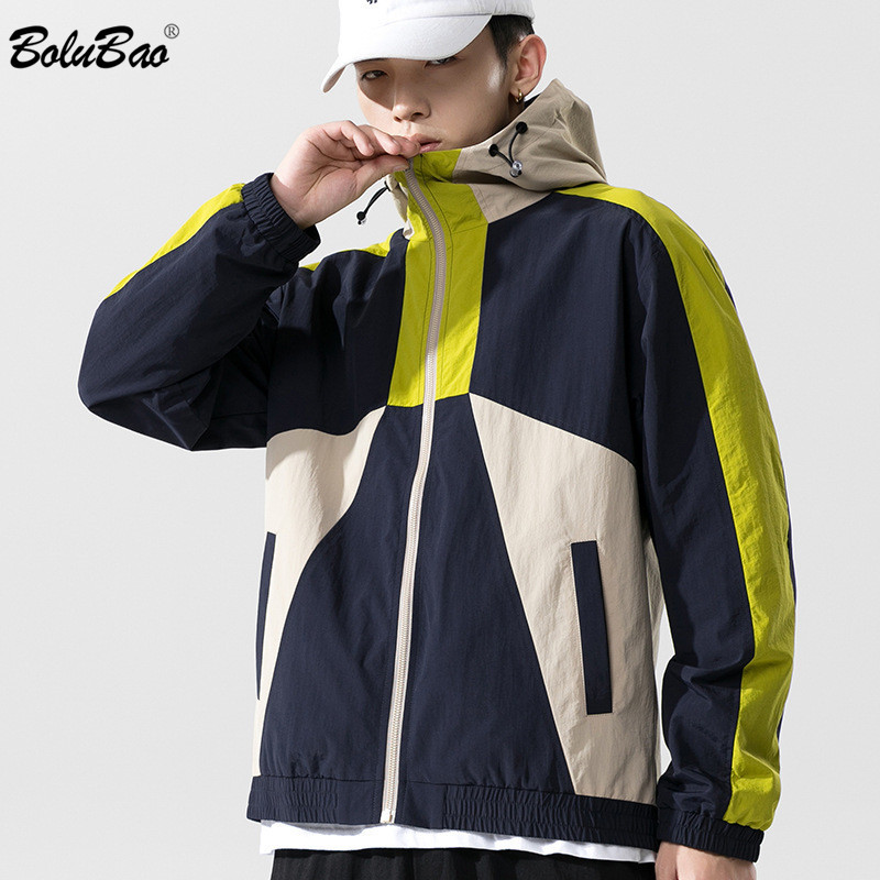 

BOLUBAO Autumn Men Hooded Jackets Trendy Brand Men's Street Hip Hop Patchwork Outerwear Sports Casual Jacket Coats Male 210518, Black blue