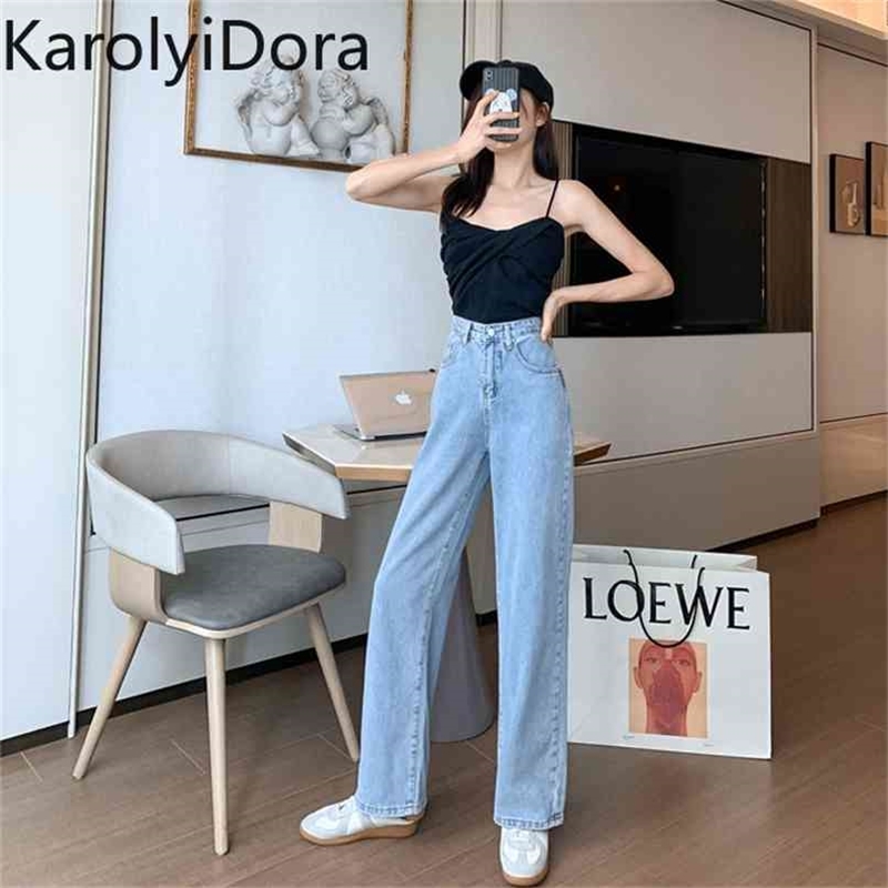 

Women's jeans high waist trousers mopping pants loose wide leg 210520, Navy