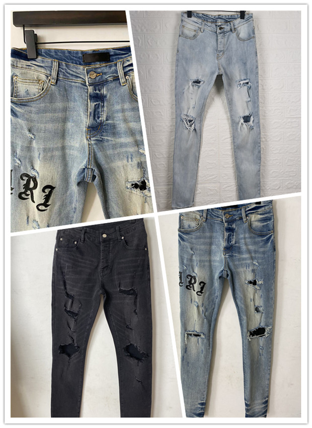 

Arrivals Mens Design Hole Jeans Designer Classic Style Washed Black Luxury Slim-leg Fit Motorcycle Biker Fashion Denim Top Quality US SIZ0, Customize