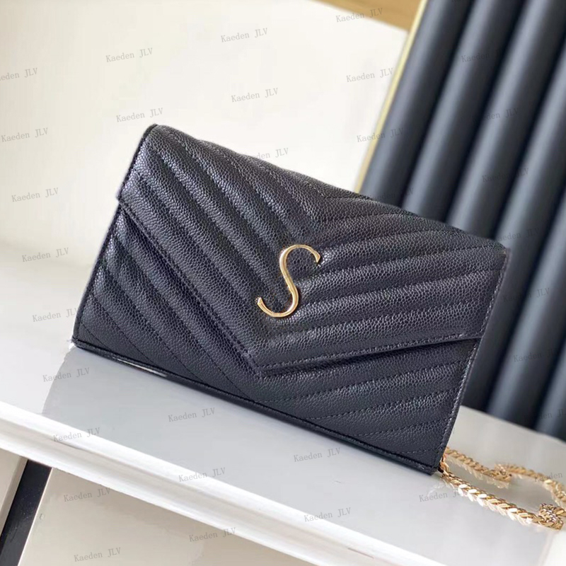

2021 Buy Real Leather Handbag with Chain Straps for Women Luxury Fashion Designer Shoulder Bags Classic High Quality Girl's Wallet Messenger Bags, Box