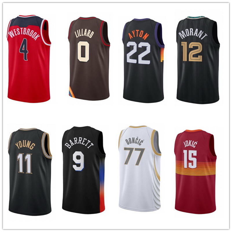 

basketball jerseys 4 westbrook 32 towns 11 booker 22 ayton 3 paul 11 williamson 27 murray 15 jokic 77 doncic 9 barrett 11 young 12 morant sports local online store, 21 embiid-black