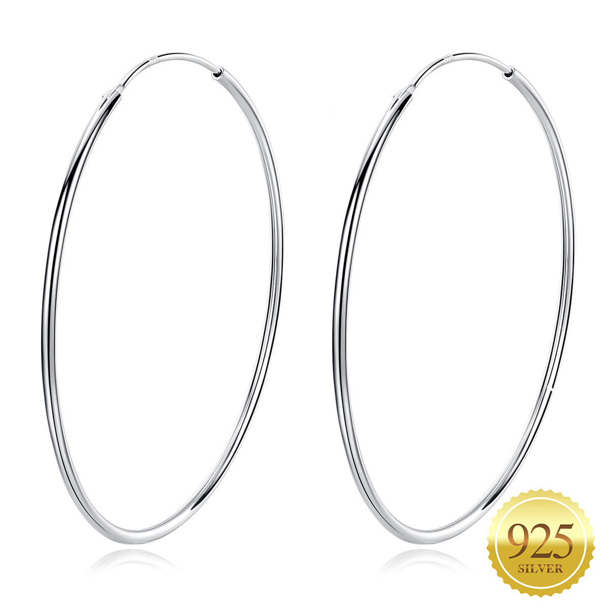 

925 Sterling Silver Fine Circle Endless Hoops - Polished Round Sleeper Earrings for Women Diameter Size: 10 20 30 40 50 mm