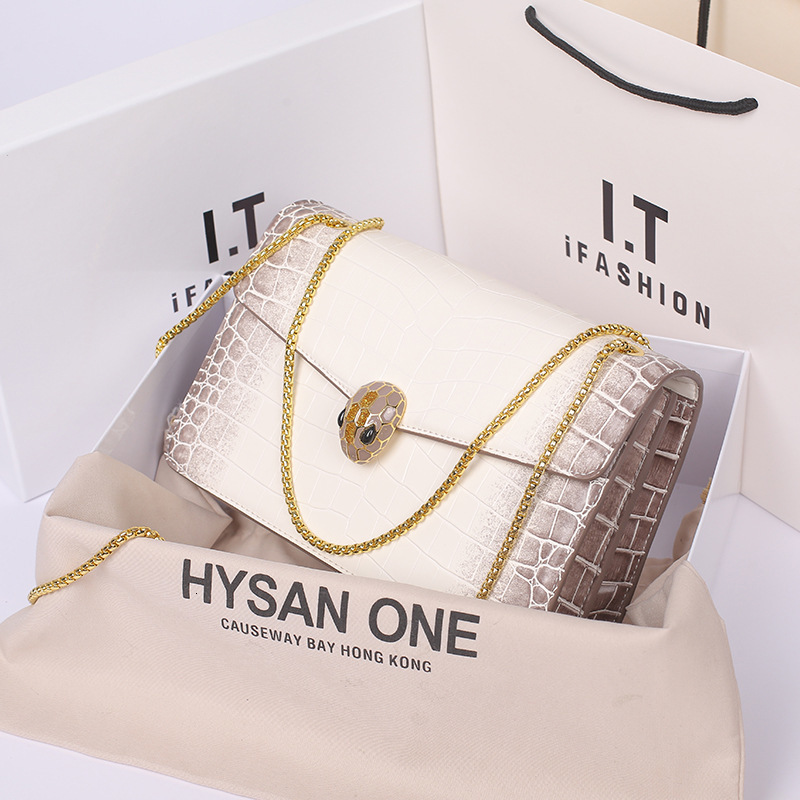 Women's Soft Leather Light Luxury Shoulder 2021 Fashion Diagonal Snake Head Small Square Bag-image-725513899
