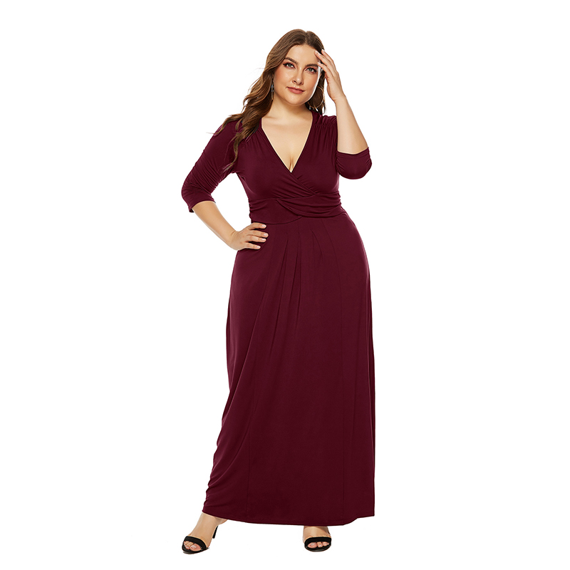 

Autumn and winter sexy V-neck dress dignified atmosphere long skirt high elastic plus size, Black