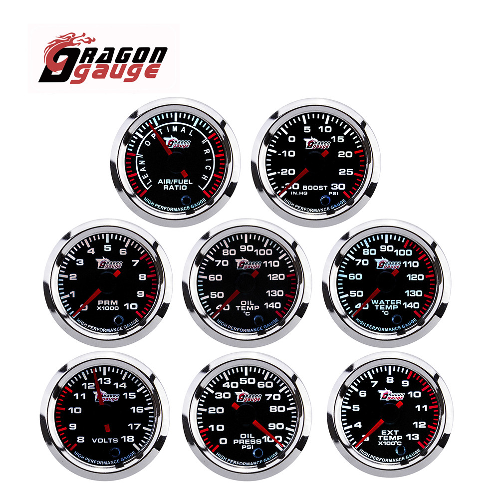 

DRAGON GAUGE 2" 52mm Tachometer PRM Voltmeter Air-Fuel Ratio Boost Gauge EGT Gauge Water Temp Oil Temp Oil Press 7 Colors Backlight
