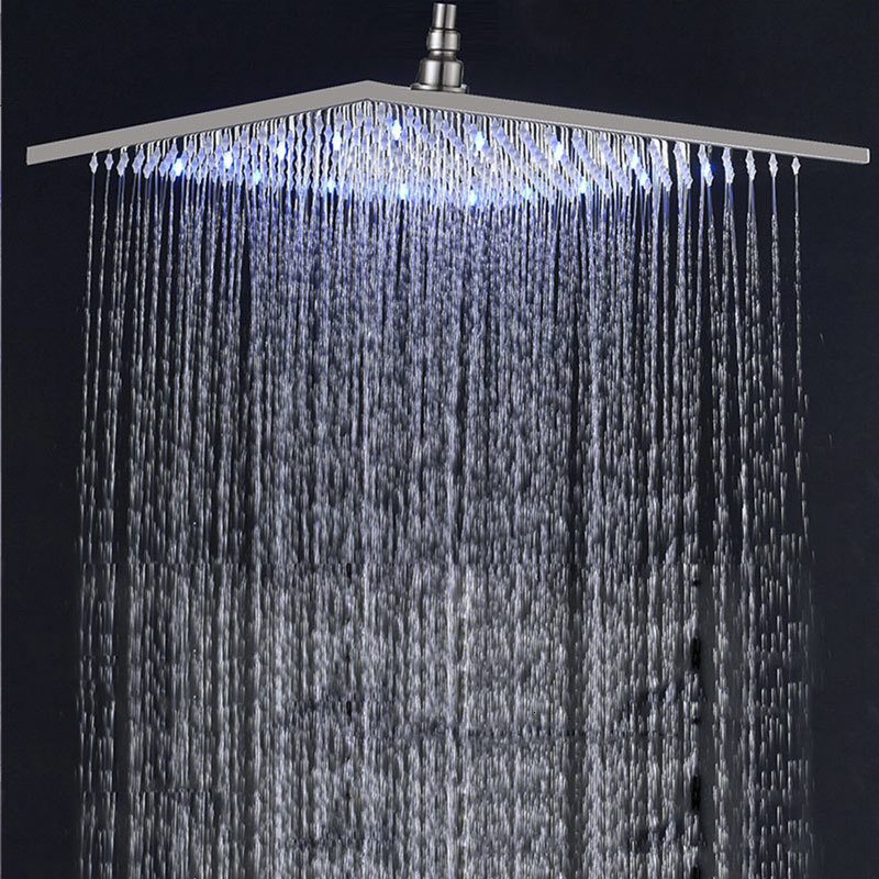 

Bathroom Shower Heads Nickel Black Chrome Gold 16 Inch Led Rain Head High Pressure Without Arm Work by Water Flow Temp V0bv