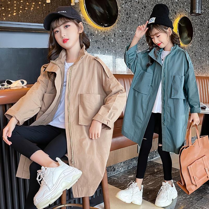 

Coat Fashion Teen Girls Trench Coats Spring Autumn Cotton Kids Long Jacket Solid Color Children For 4-14 Years, Blue;gray