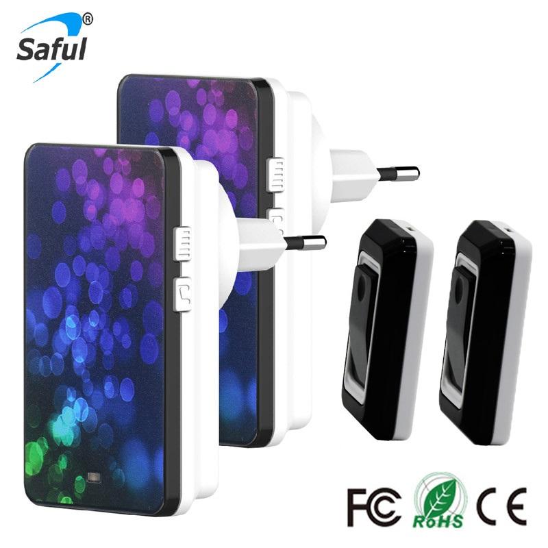 

Saful Wireless Door Bell Waterproof Doorbell EU Plug-in With 2 Outdoor Transmitter And Indoor Receiver Doorbells
