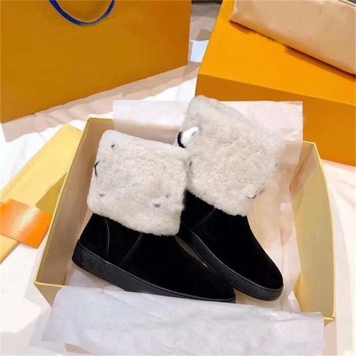 

Luxury Designer Women Snow Boots Winter New Arrival Warm Fur Contton Shoes Flat Soled Low Heeled Round Toe Brand Lamb Wool Boot Slip-On Furry Top Quality, Color4