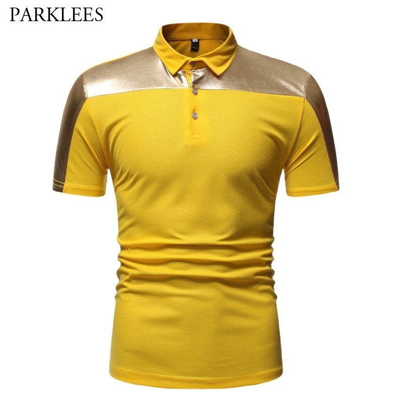 

Gold Bronzing Patchwork Polo Shirt Men Party Nightclub DJ Polo Shirt Men Slim Fit Short Sleeve Polos Male Camisa Polo Masculina 210524, Royal blue