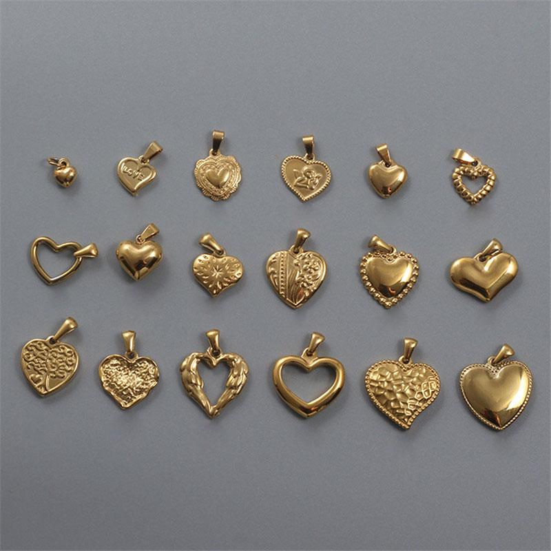 

Charms 1pcs Titanium Steel Gold Color Heart Pendant DIY Necklace For Jewelry Making Accessories, Bronze;silver
