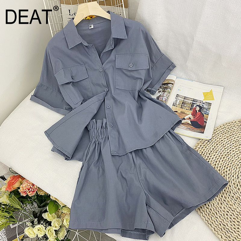 

Women Shorts Arrivals Lapel Short Sleeve Big Size Temperament Two Piece Set Fashion Spring Summer 11D375 210525, Black