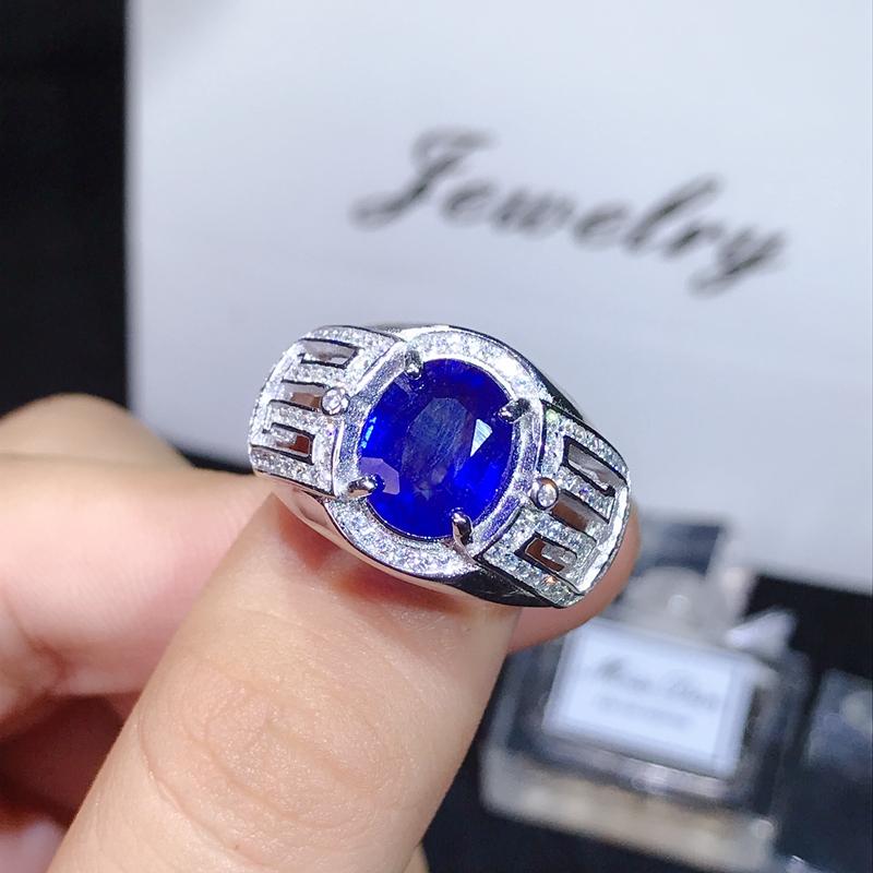 

Cluster Rings Natural Sapphire, Rare Gem. Men's Rings. 925 Solid Silver. Certificate Super Atmosphere. 4 Sapphire