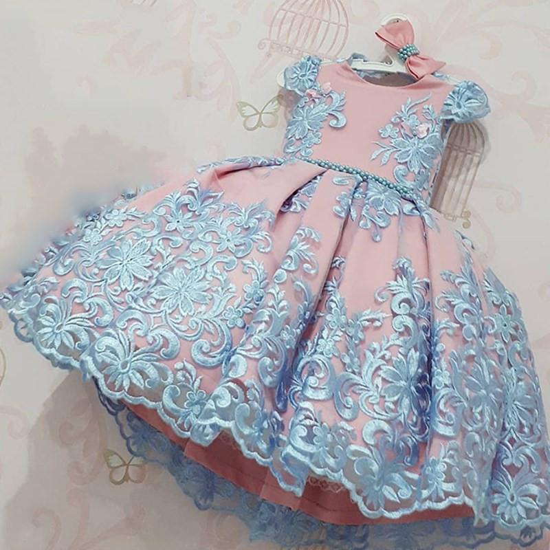 

Girl's Dresses Baby Girl Lace Embroidery Christmas Dress Wedding Gown Children Clothing Kids For Girls Ceremony Party, Red;yellow