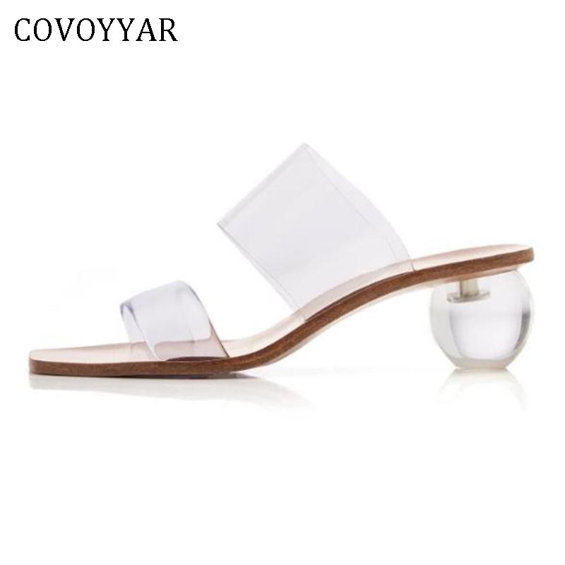 

Slippers COVOYYAR 2021 Summer Women Transparent Woman Shoes Strange Round High Heel Lady Slides Beach PVC Sandals WSL135, Black