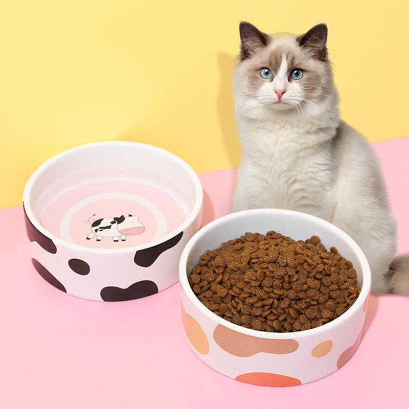 

Cat Bowls & Feeders Ceramic Cute Cow Printed Bowl Cartoon Multiple Color Option Non-slip Food Water Dish Feeder Supplies For Cats Or Dogs Pe