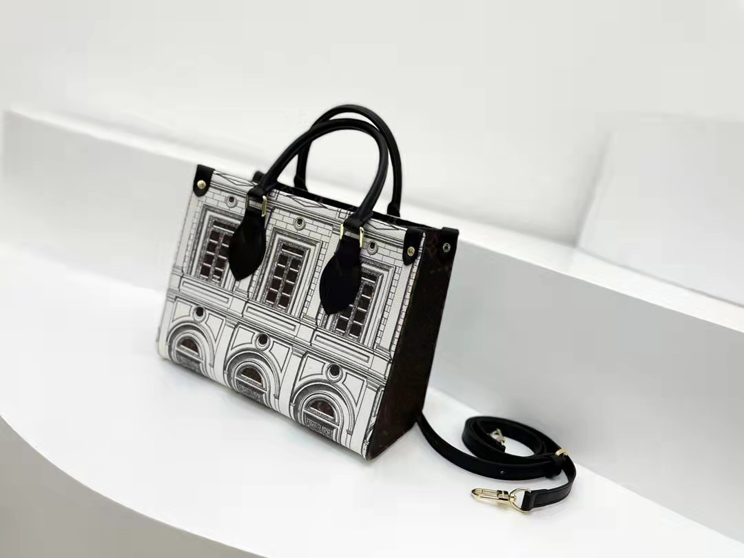 

Handbag Female Bags Color Contrast Womens Handbags Purses Totes Italian Architectural Style Pattern Single Shoulder Designer Women Bag, Customize