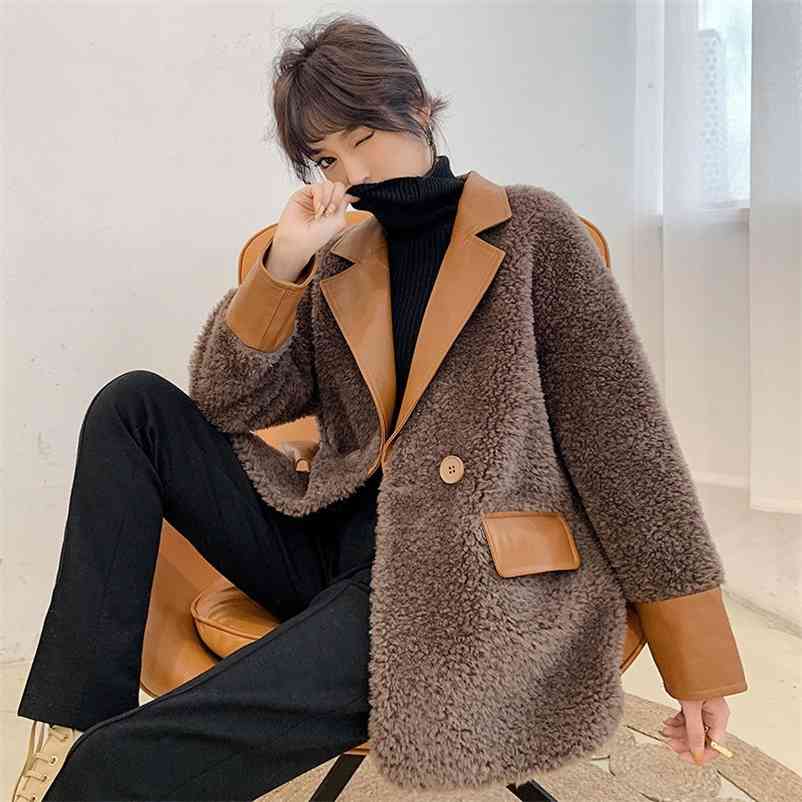 

Fashion Winter Women Teddy Coat Autumn Fluffy Plush Faux Fur Jacket Slim Lambswool Outwear 210517, Coffee