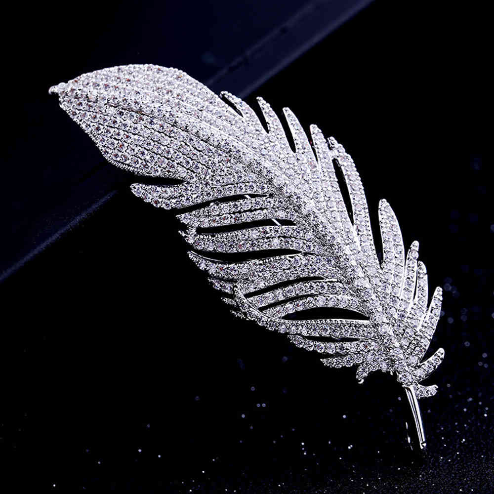 

Feather Brooches With Full Crystal Zircon Jewelry Women Party Clothing Accessories Fashion Noble Pins And Brooch