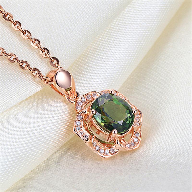 

Pendant Necklaces Exquisite Rose Gold Plated Flower Necklace Green Zircon Crystal Charm Women Engagement Jewelry Gifts, Silver