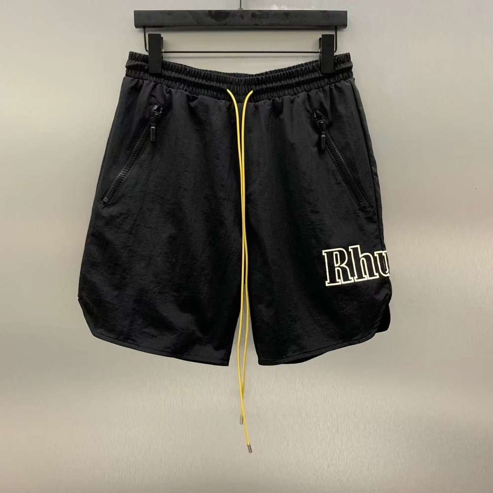 

Summer Beach Rhude high street loose drawstring pill zipper black mesh lined shorts