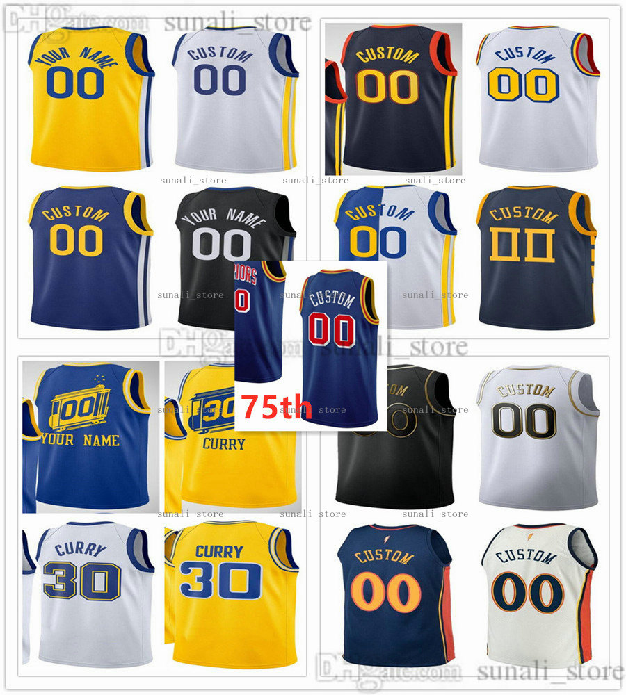 

Printed 75th Basketball Stephen Curry 30 Jerseys Klay Thompson 11 Andrew Wiggins 22 Poole 33 James Wiseman 3 Draymond Green 23 Jonathan Kuminga 00 Moses Moody 4, Navy