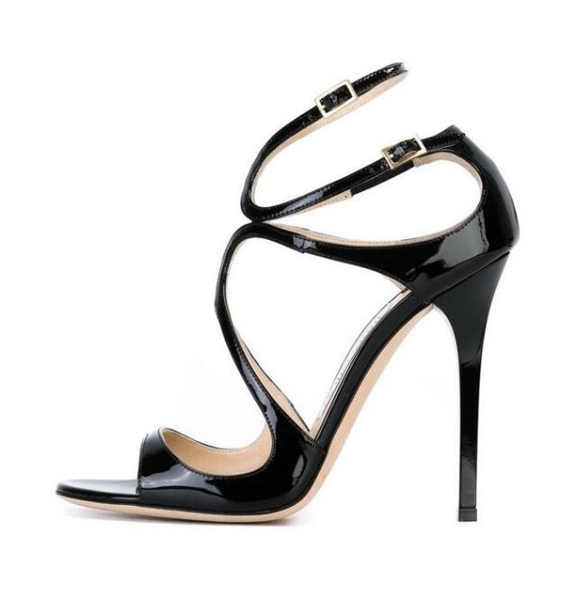 

slippers high heel sandals open toe leather cross-tied thin heels woman shoes ankle strap gladiator summer 4fpg, Black