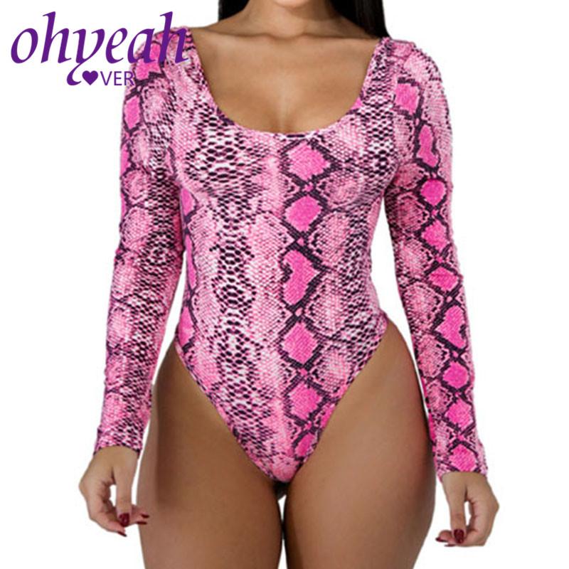 Women's Jumpsuits & Rompers Ohyeahlover Long Sleeve Bodysuit Charming Snakeskin Design Body Mujer Square Collar Bodycon Shein Sexy Women Pri