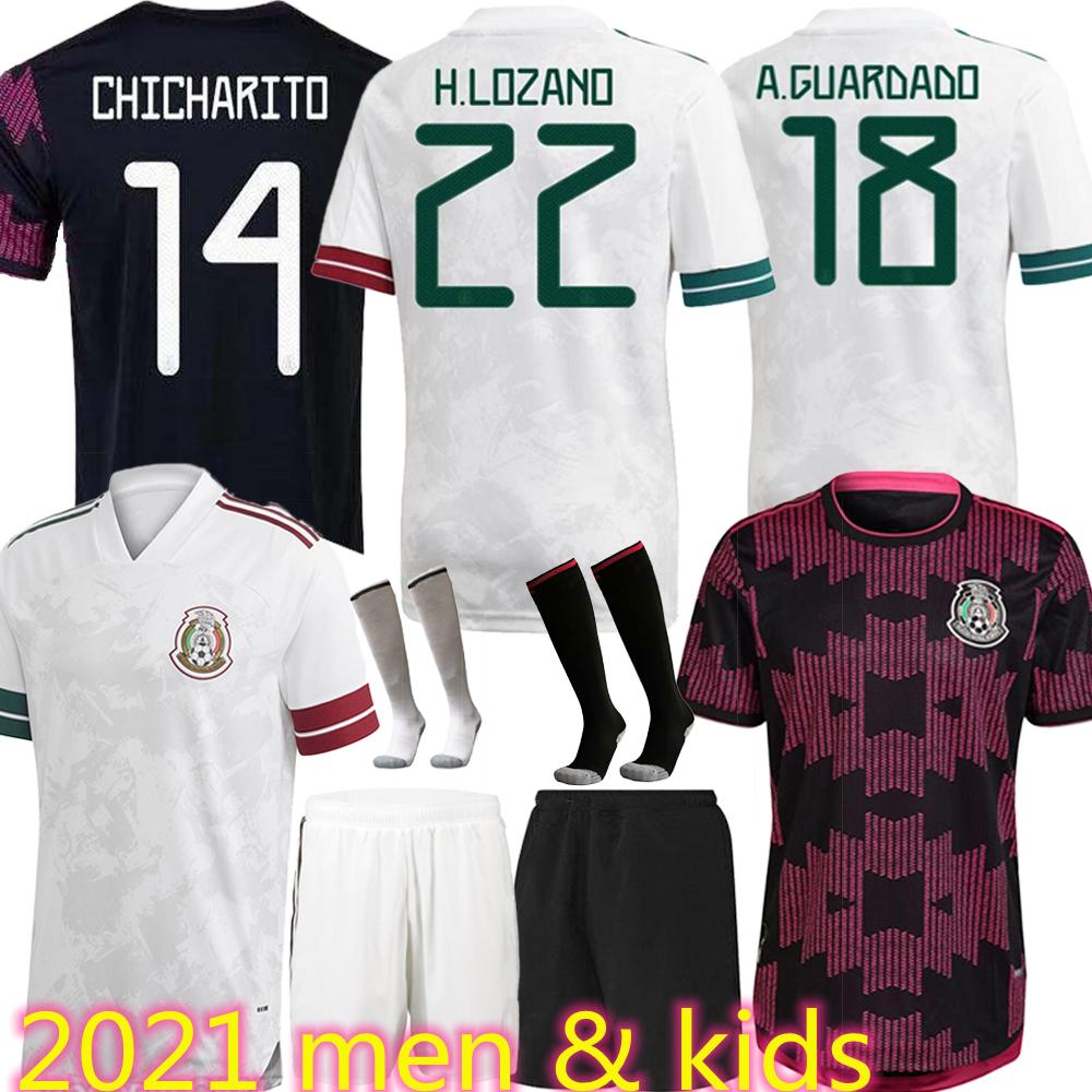 

20 21 season Mexico Soccer Jerseys men kids kit Camisetas CHICHARITO LOZANO MARQUEZ Football Shirt Top National Team Uniform, Black;yellow