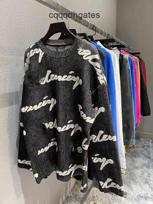 

balencaigas mens hoodies italy brand men's women's Paris cursive diagonal over printed Pullover Sweater sweater Unisex, Black