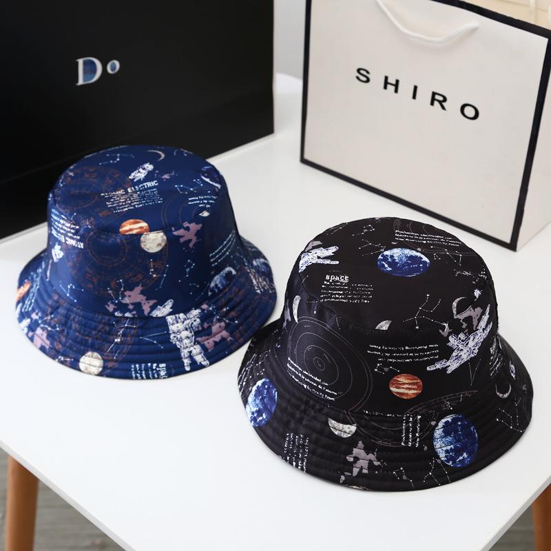 

Graffiti Starry Basin Hat With Fisherman On Both Sides Casual Sun Foldable Protection Couple Gorros Mujer Wide Brim Hats, Blue;gray