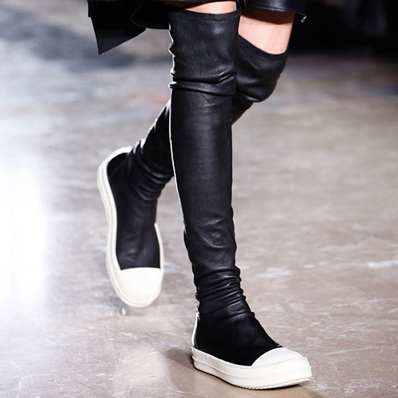 

boots stretch over the knee boots women flat platform patchwork runway autumn winter shoes thigh high elastic long booties 1kqn, Black