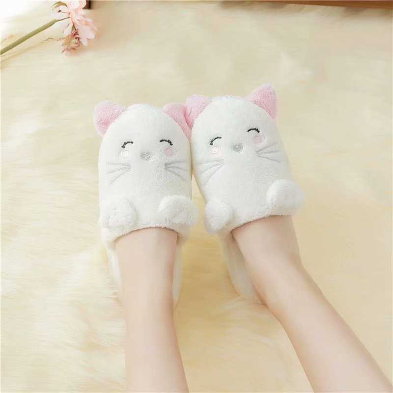

Millffy Cute white cat slipper warm Cat soft Cartoon Plush Winter Warm Plush animal slipper Home Fluffy Slide Cotton House Shoes H0914