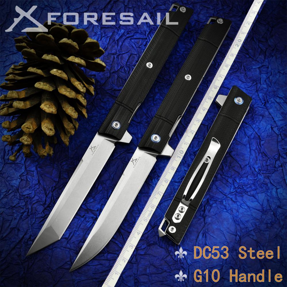 

FORESAI Foding Knife DC53(A8)Stee and 5 Durabe Non-Sip G-10 Hande ceramics ba bearings Outdoor Hunting EDC knife Too