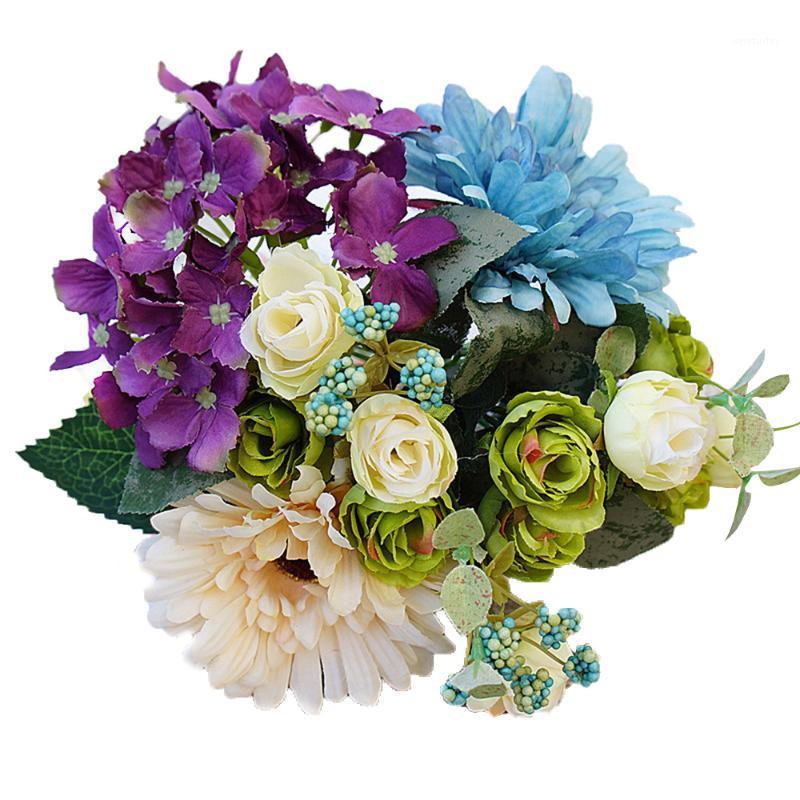 

Party Decoration Artificial Flowers Silk Rose Hydrangea Wedding Bridal Bouquet For Valentine's Day Garden Home Decor