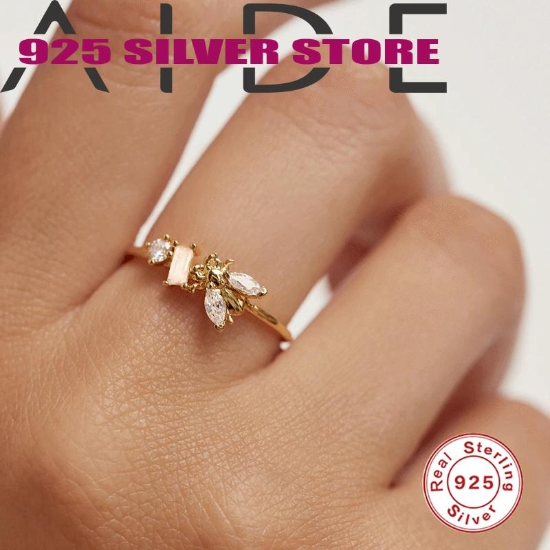 

Cluster Rings Aide Geometric Zircon Simple Anillos Women's Single Bague 925 Sterling Silver Finger Ring For Women Support Customization, Golden;silver