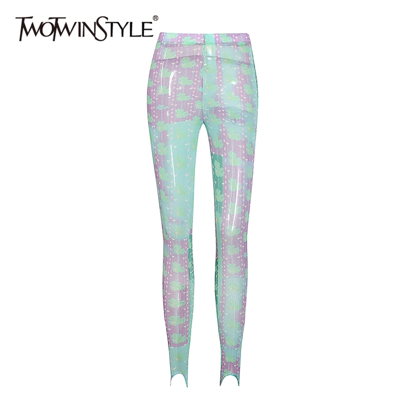 

Hit Color Print Slim Pants For Women High Waist Plus Size Full Length Female Fashion Stylish Autumn 210521, As picture