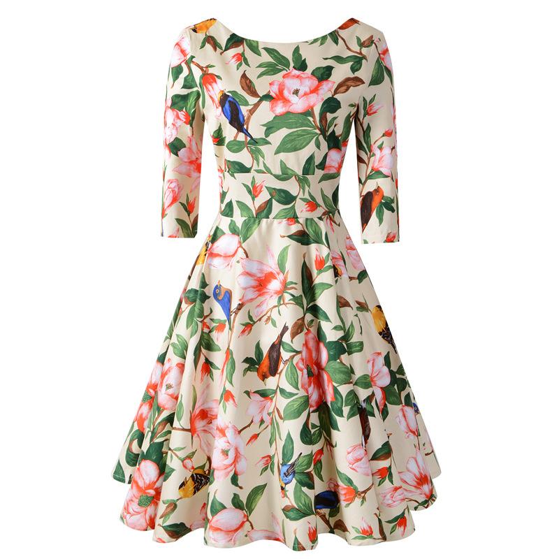 

Woman Dress Autumn Est Retro Backless Zipper Casual Office Lady Dresses, Beige