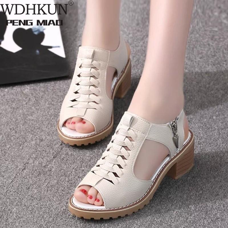 

Women's Sandals Square Heel Summer Shoes Peep Toe Zip Gladiator Women Platform, Black