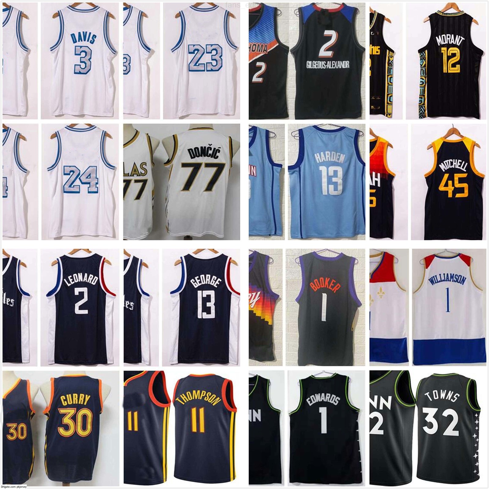 

Wholesale NCAA 2021 City Kawhi Anthony Leonard Davis Paul Stephen George Harden Curry Zion Doncic Williamson Thompson 1 Edwards Basketball Jerseys, Black;red