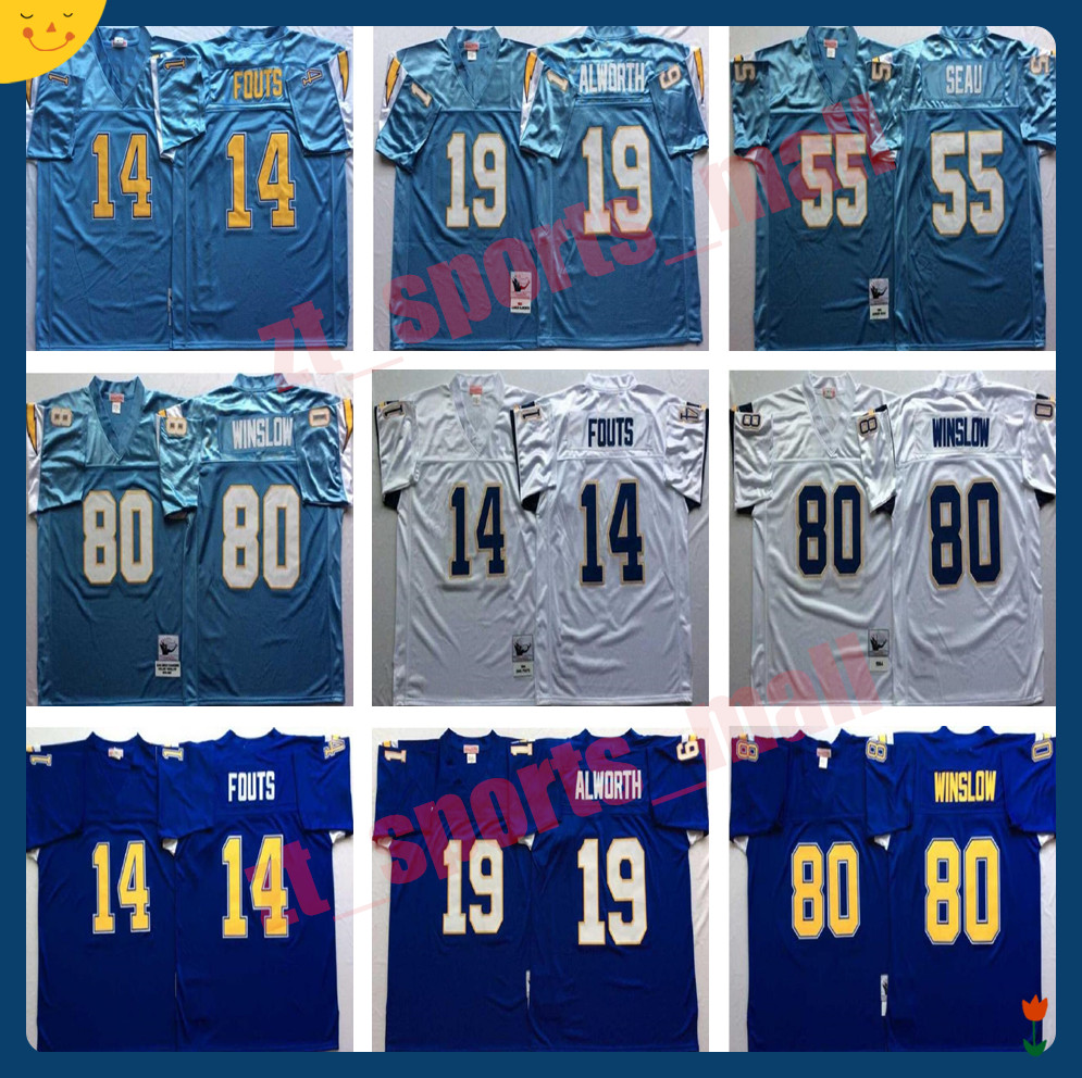 

Vintage Football Uniform LaDainian Tomlinson Dan Fouts Lance Alworth Junior Seau Kellen Winslow Jerseys, As shown in illustration