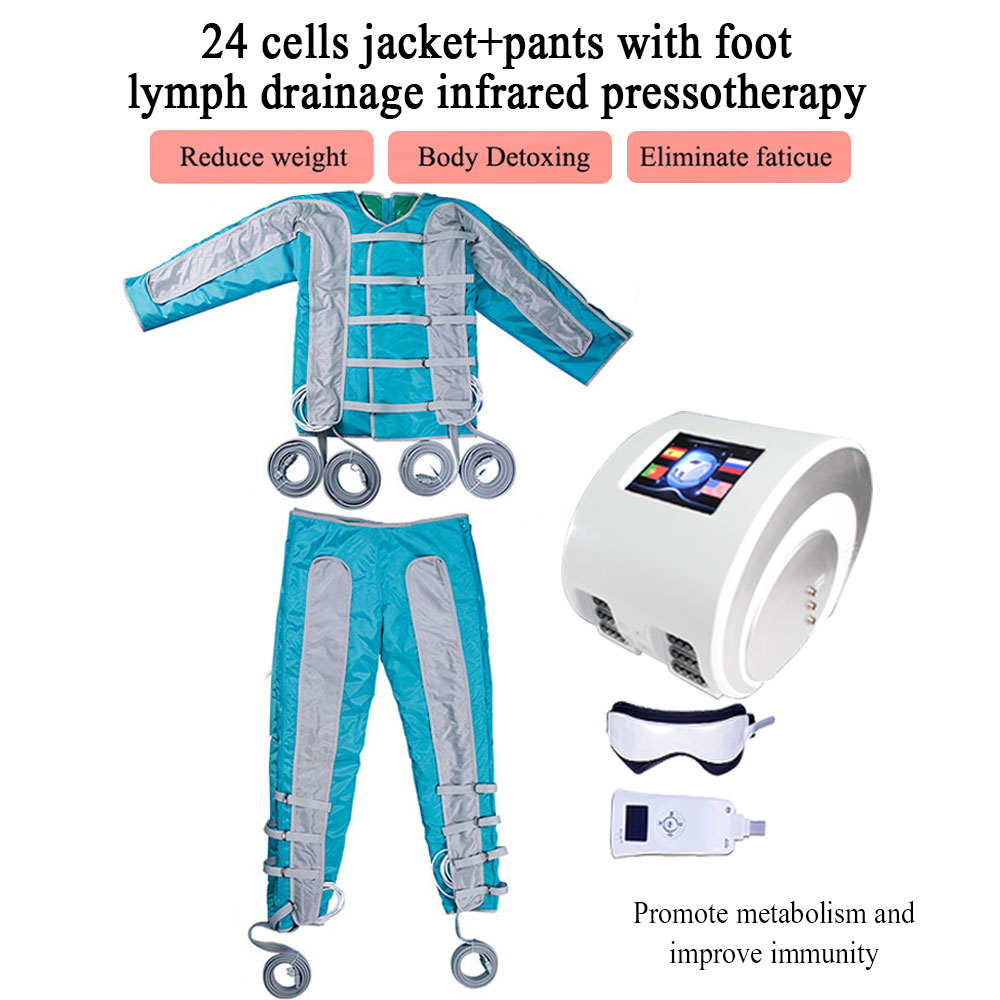 Smart Control 24 Air bags full body massager Pressotherapy far infrared lymphatic drainage air pressure with touch screen easy to wear-image-721376791