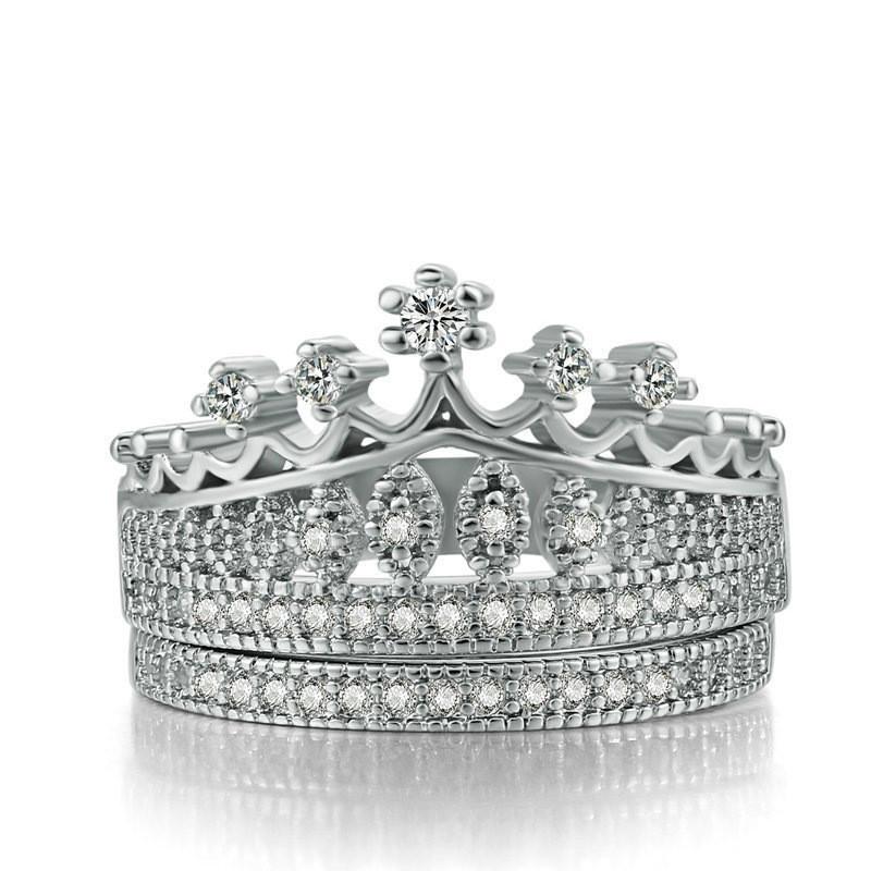 Wedding Rings Wholesale 2 PCS/Set Temperament Crown Molding Double Layer Women's Ring Set Jewelry For Engagement Party Accessories-image-702704722