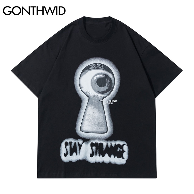 

Tees Shirts Streetwear Creative Eye Short Sleeve Tshirts Hip Hop Harajuku Summer Fashion Casual Loose Mens Tops 210602, Black