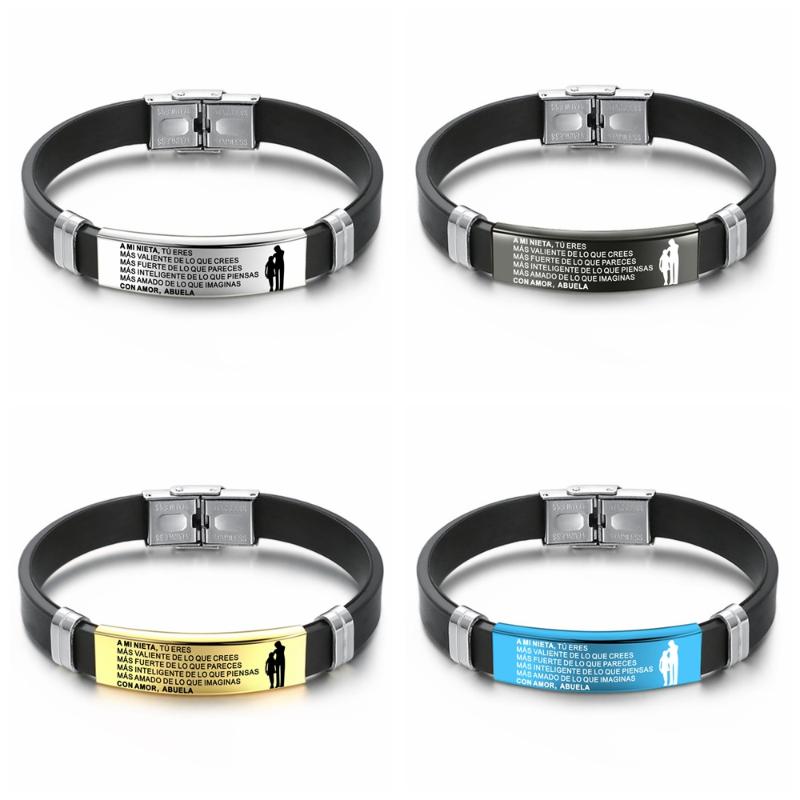 

Charm Bracelets Español Spanish To My Granddaughter Nieta From Grandma Abuela Hand-Woven Bracelet DIY Engrave Leather Steel Brazalete